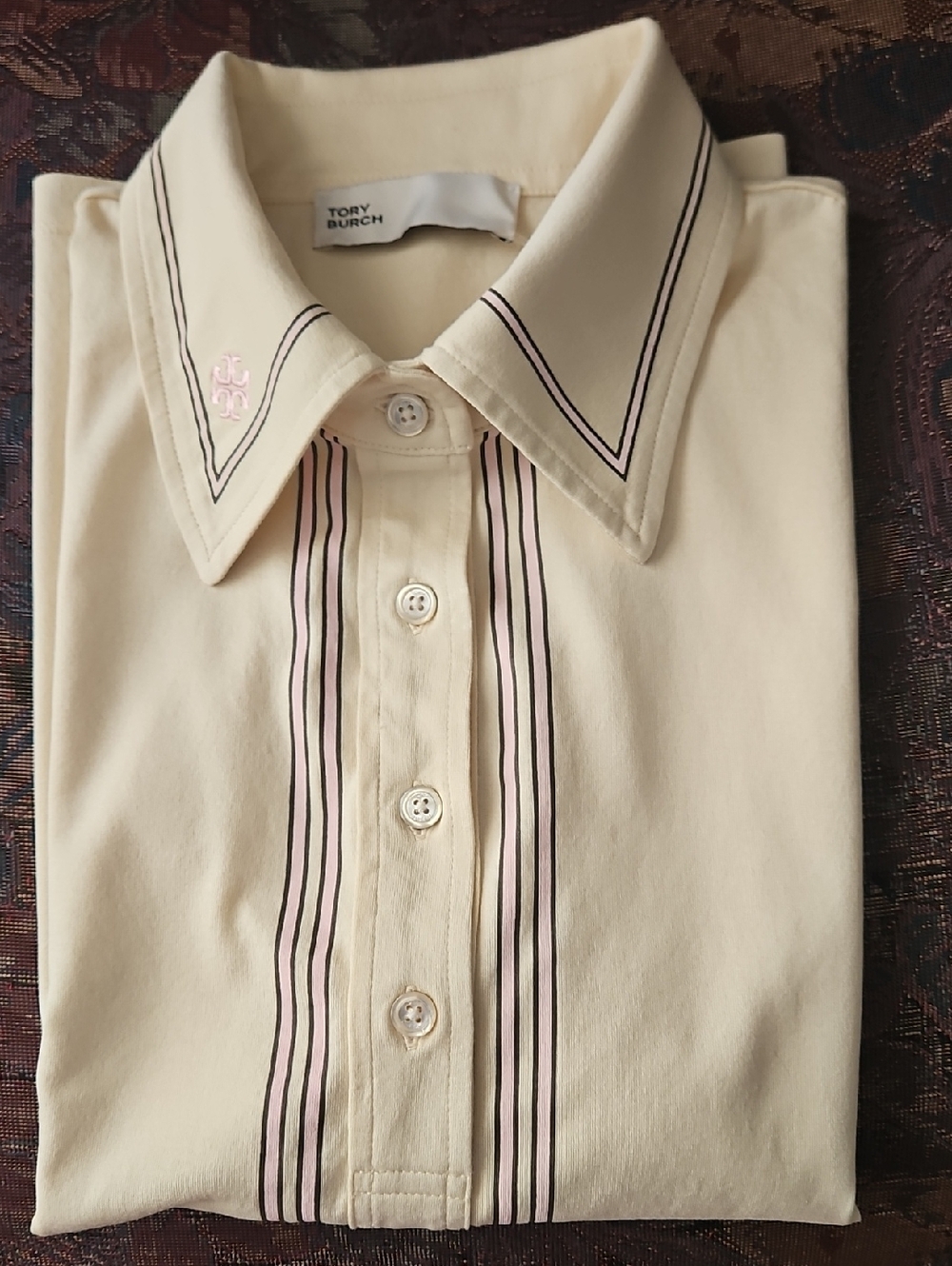 Tory Burch SPORT Retro Mercerized Cotton Polo, Size L.